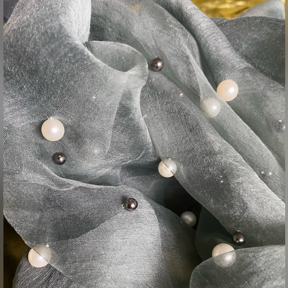 Sheer Scarf with Pearls - Picture 4 of 4